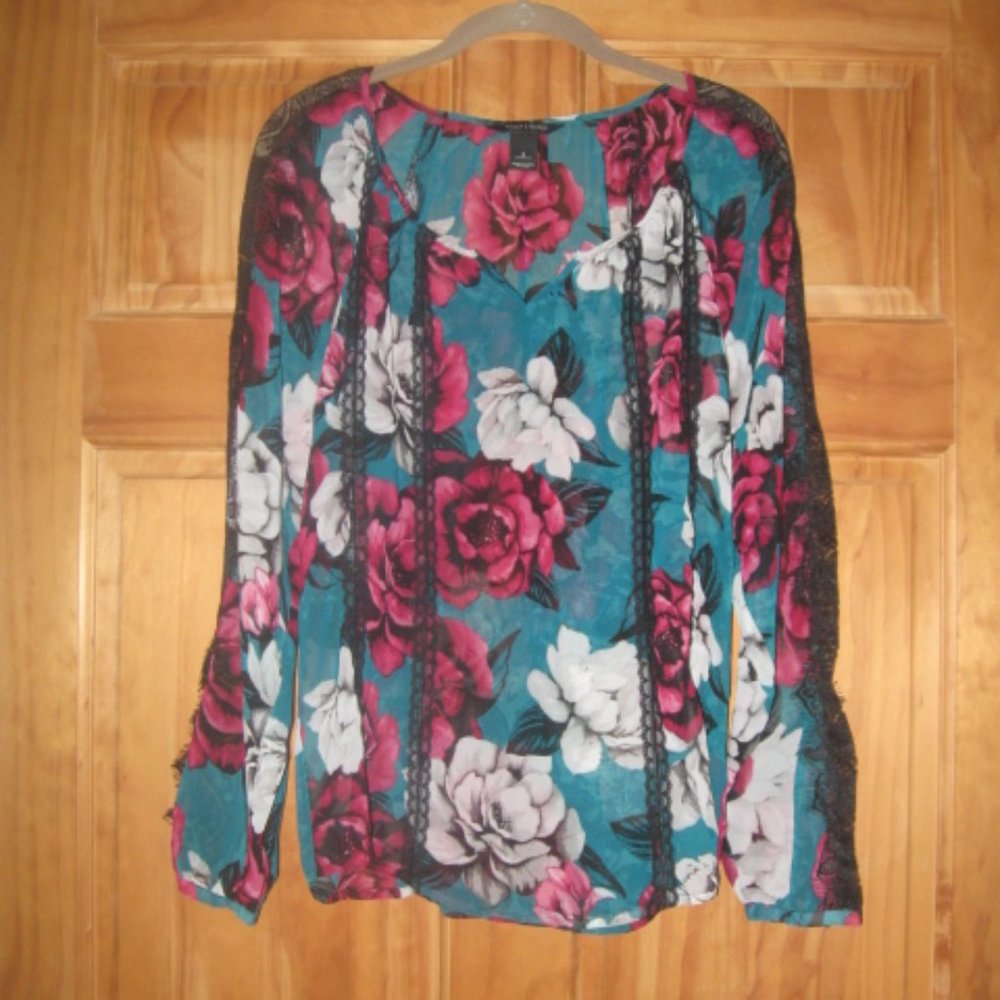 White House Black Market Sheer Flower Patterned Blouse